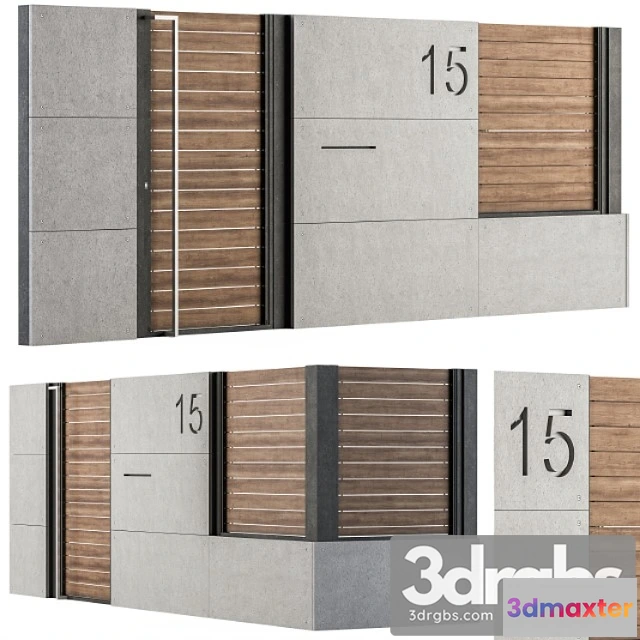 906744 - Concrete and Wood Fence Set 02