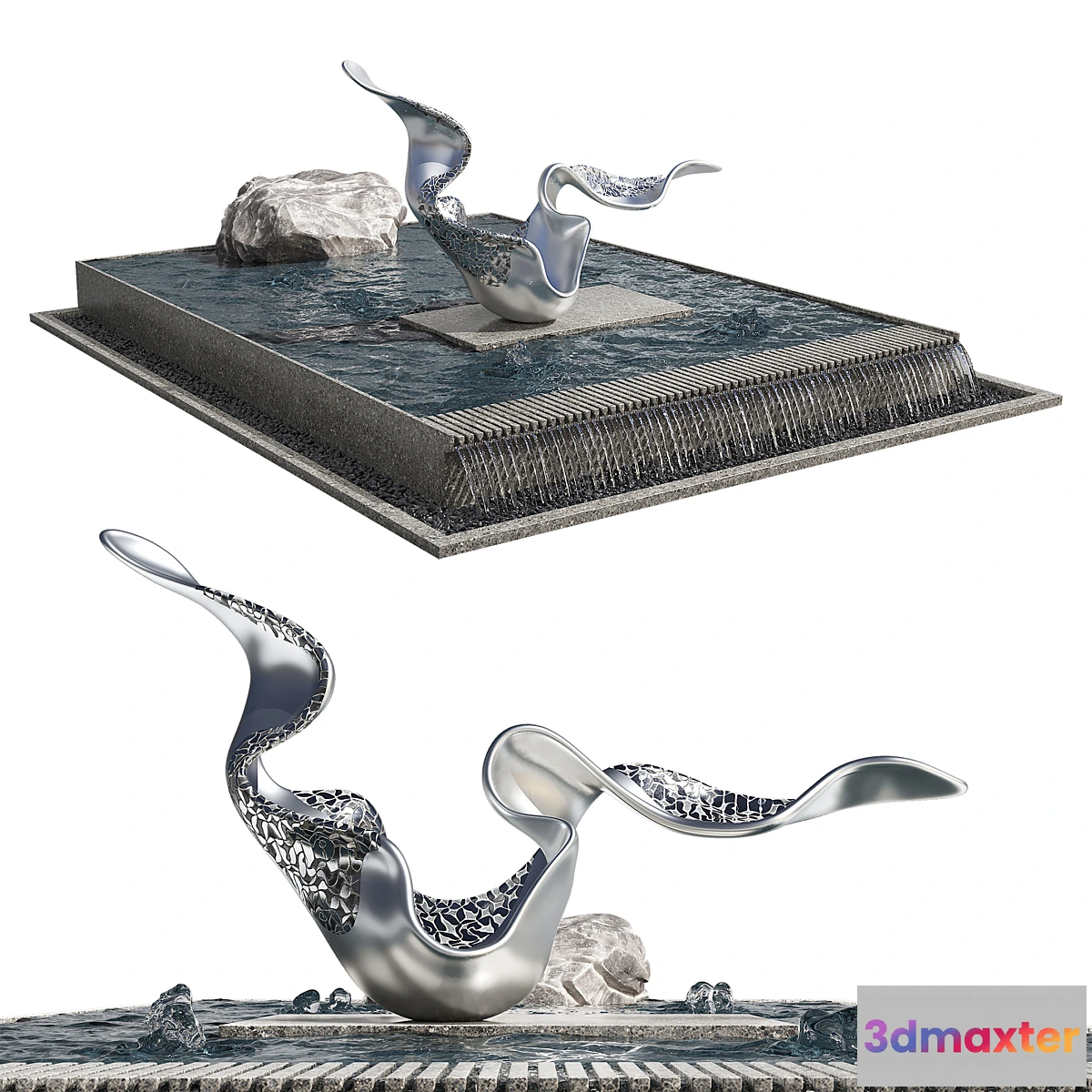 1392150 - Pond with rock & sculpture 3D Max