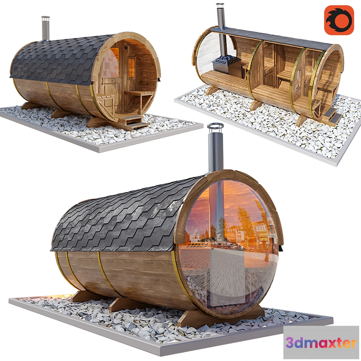 1395246 - Finnish Outdoor Barrel Sauna 3D Max