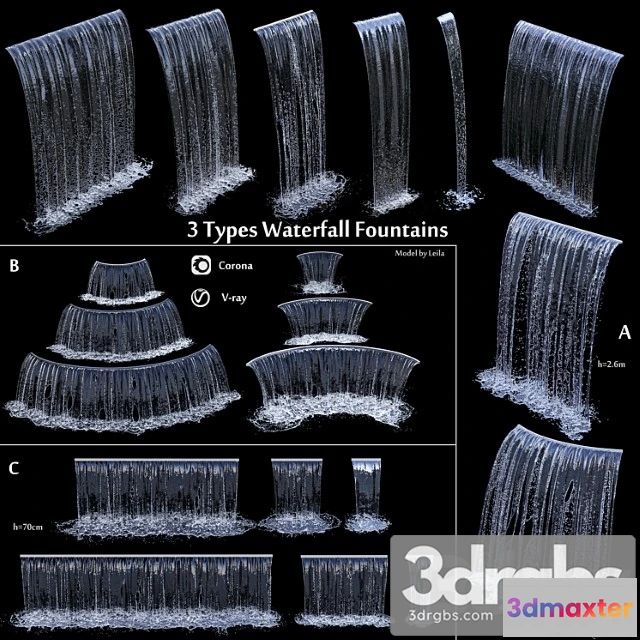 906998 - 3 Types Of Waterfall Fountains Cascade In Different Sizes