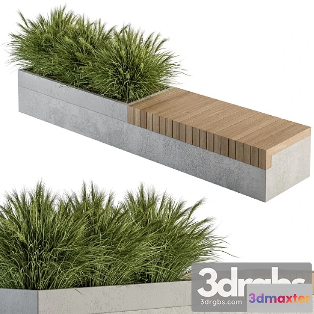 907030 - architecture bench with plants set 12