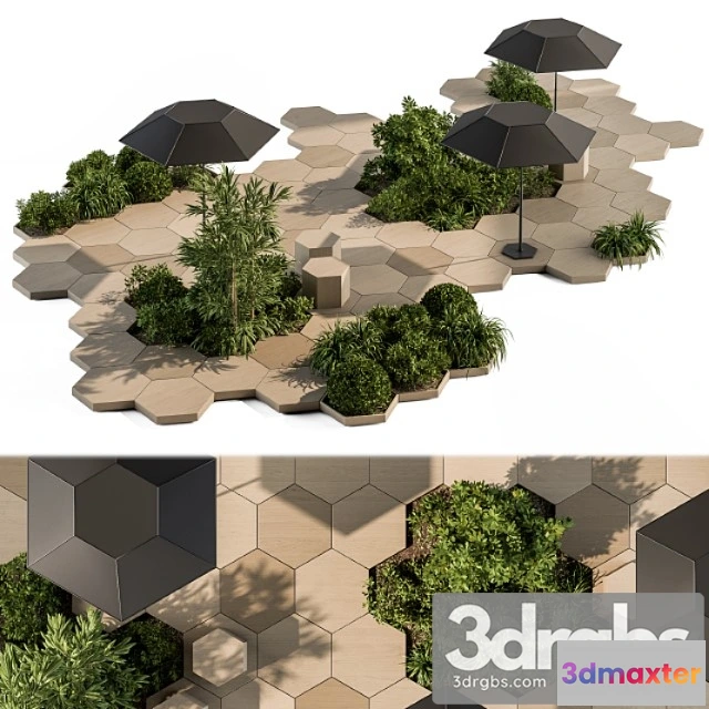 907038 - architecture bench with plants set 25