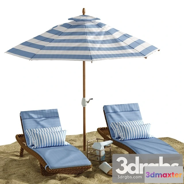 907092 - Beach umbrella and chaise longue set 2