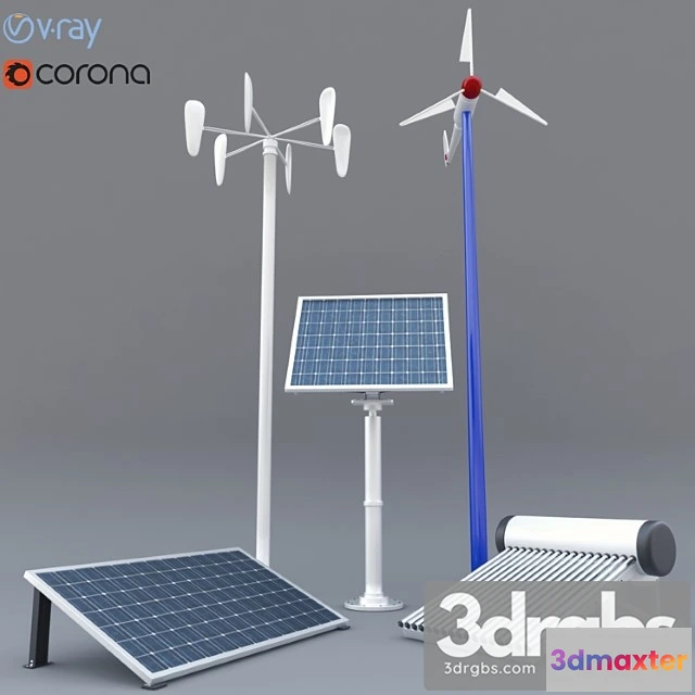 907770 - Solar Panel Solar Heater and Wind Turbine