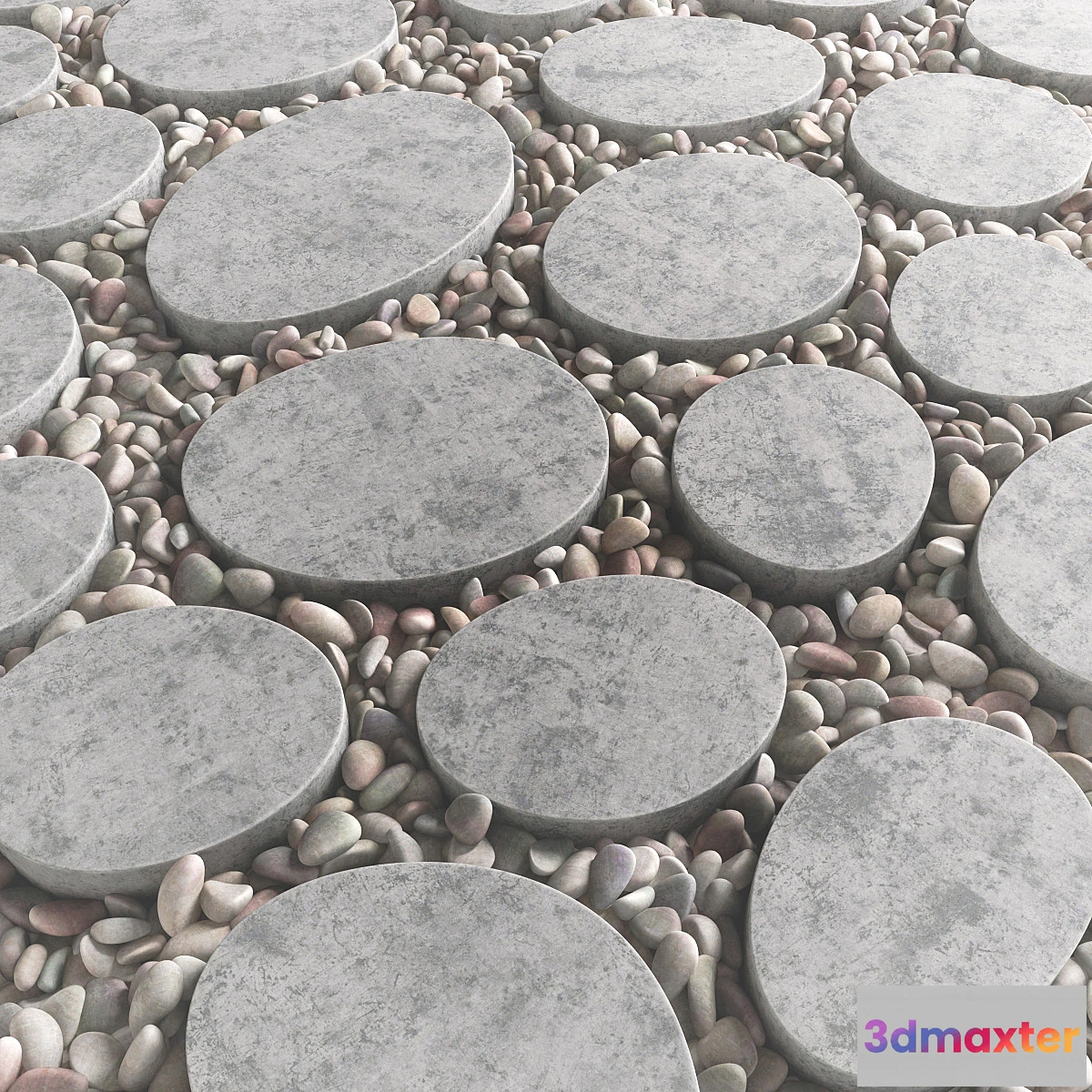 1332572 - Tile square oval pebble n1 _ Square oval slabs with pebbles 3D Max