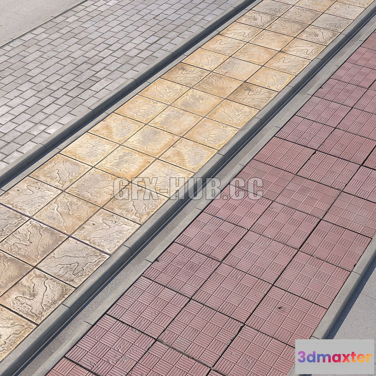 1543601 - 3 variants of pavement with road set_2 3D Max