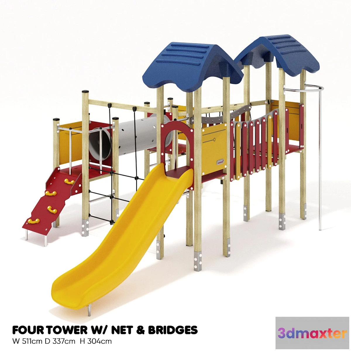 1332154 - KOMPAN. FOUR TOWERS WITH NETWORK AND BRIDGES 3D Max