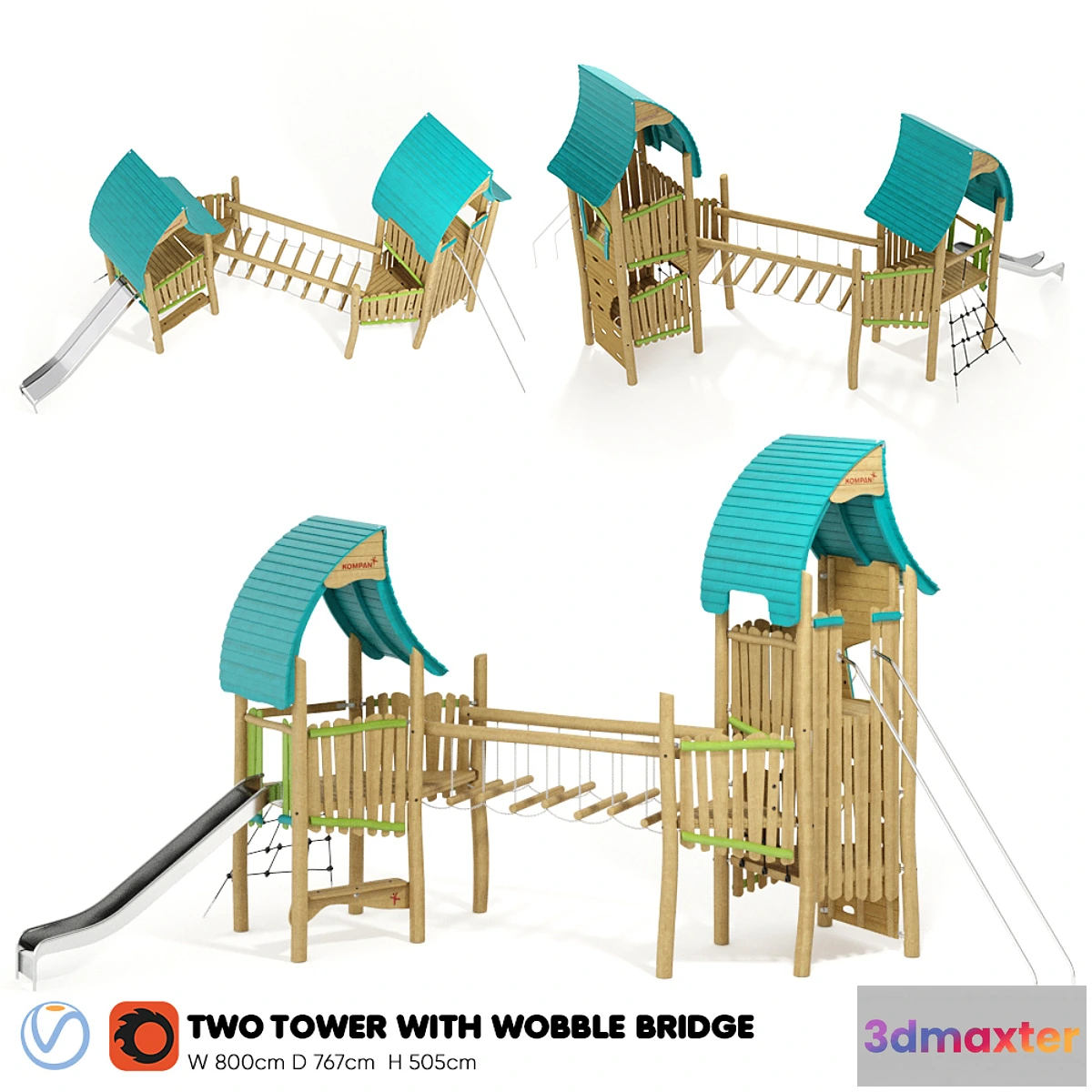 884386 - Kompan. Two Tower with Wobble Bridge - No.3