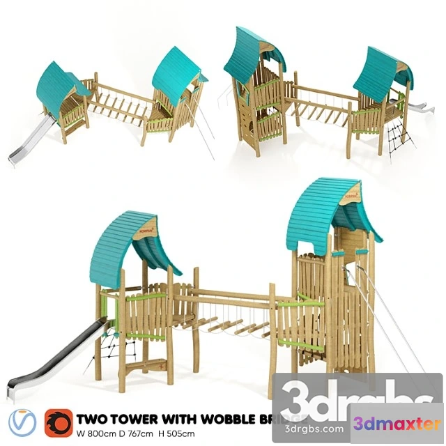 908316 - Kompan. two tower with wobble bridge