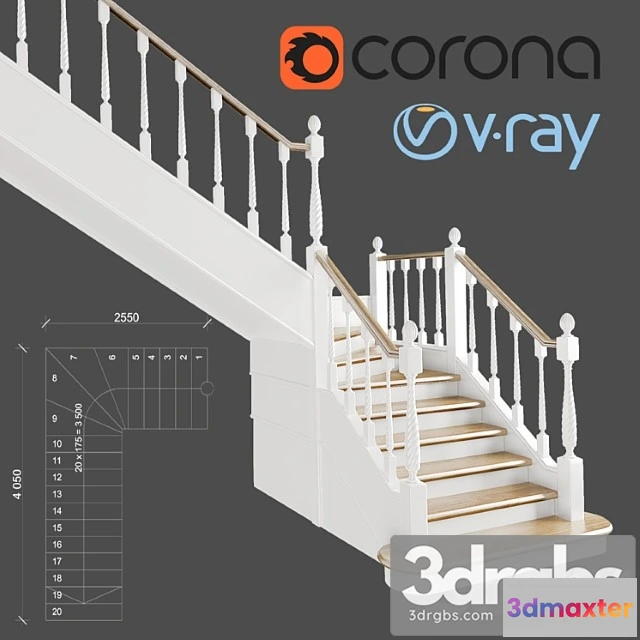 1007128 - Classic angular staircase with staggered steps