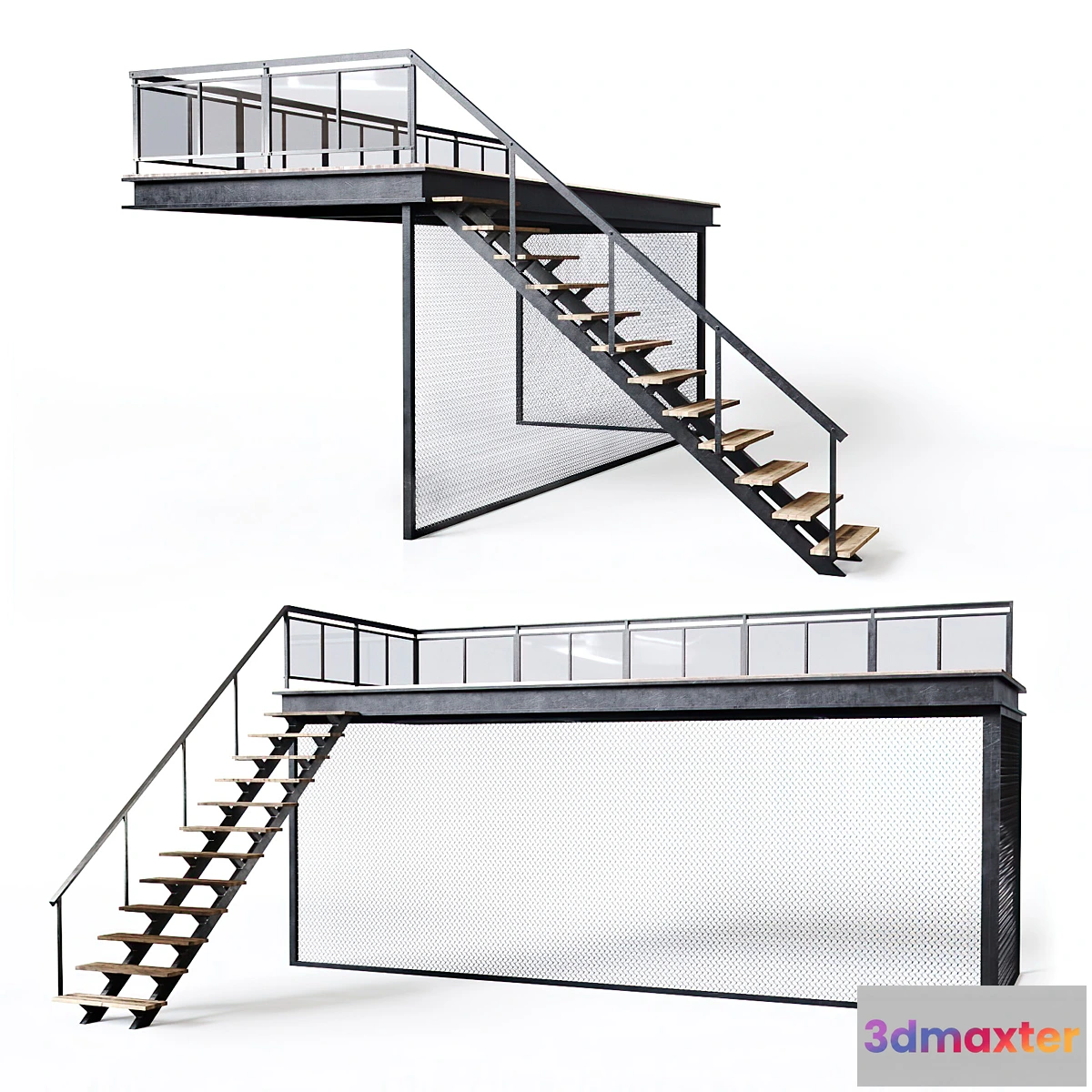 1300550 - Metal stair with fencing 3D Max