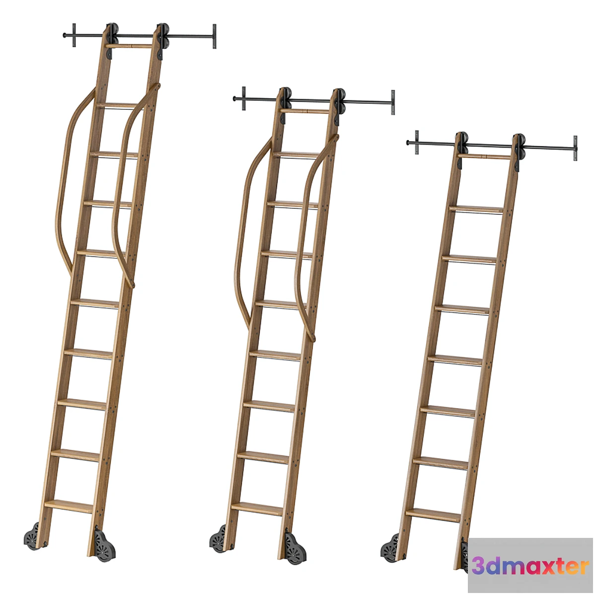 1317828 - Custom Service Hardware Rolling Library Ladder 3D Max