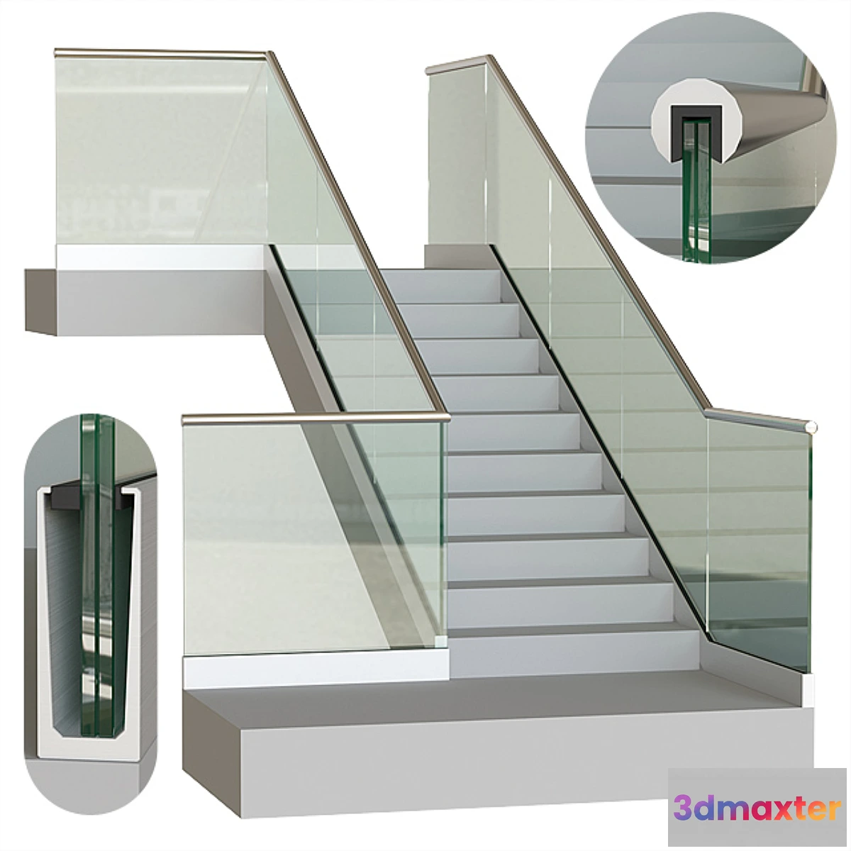 1327345 - Glass railing on profile 6 3D Max