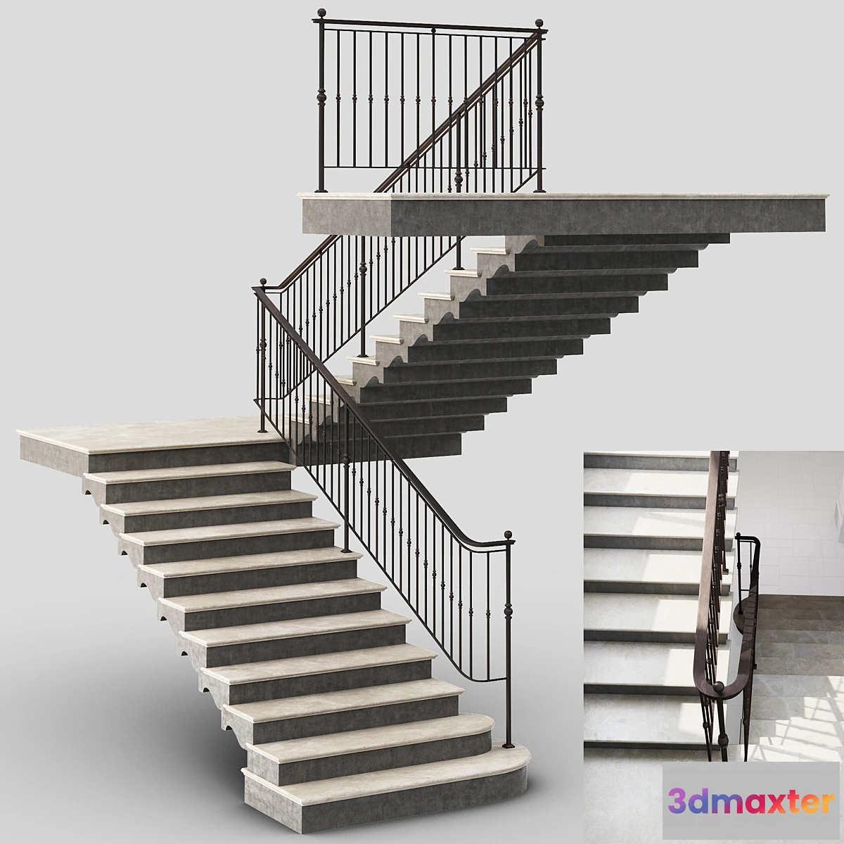 1343418 - Classic Stair with Iron railing 3D Max