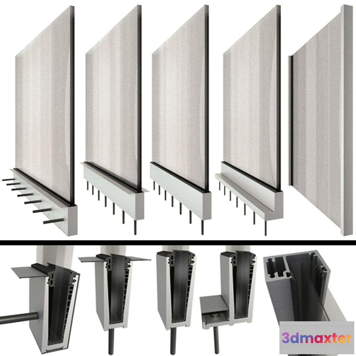 1356341 - Glass railing high-tech railing _ Glass railing handrails 3D Max