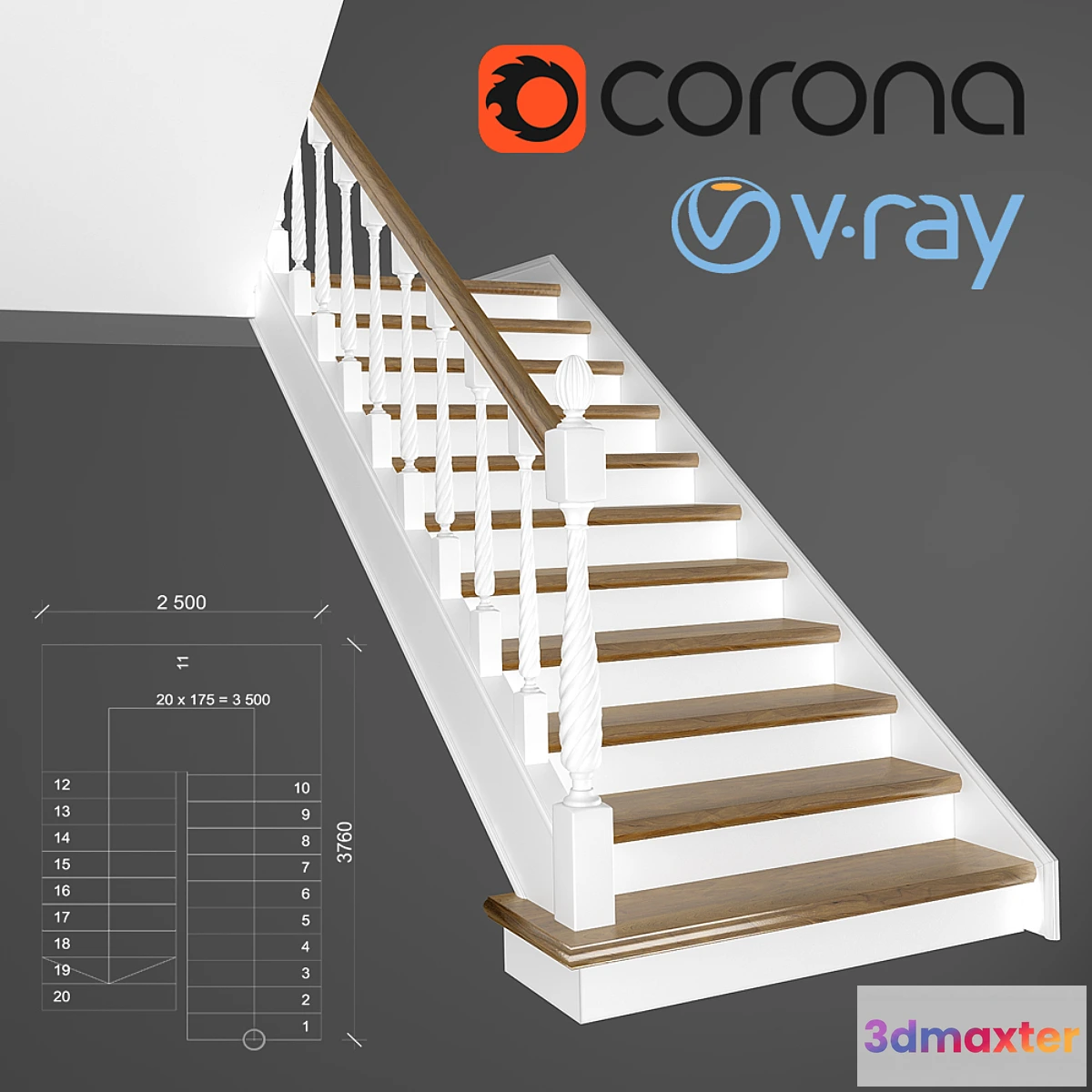 1463384 - Classic two-staircase staircase 3D Max
