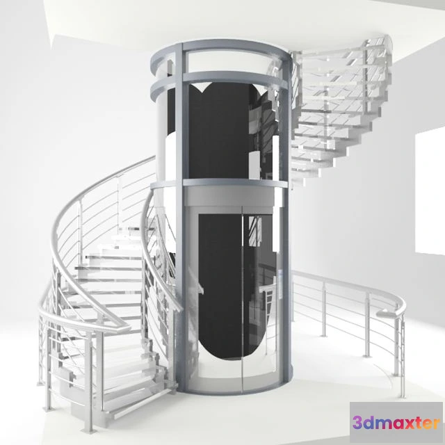 1560368 - A spiral staircase and elevator round 3D Max