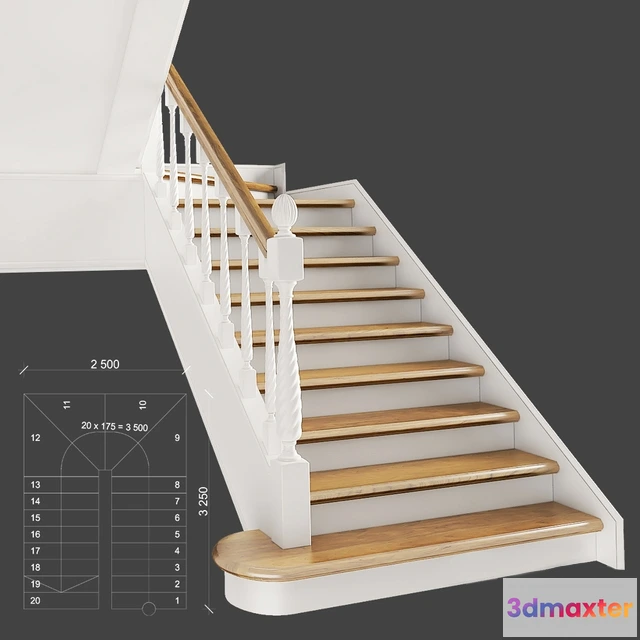 1667016 - other-models - Classic two-march staircase with staggered steps 3D Max