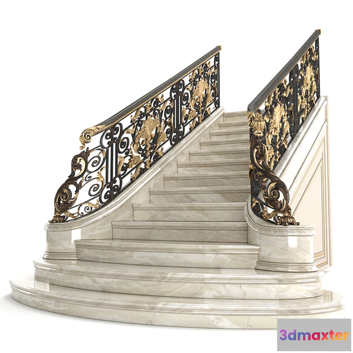 571432 - Classic marble staircase with wrought iron railing