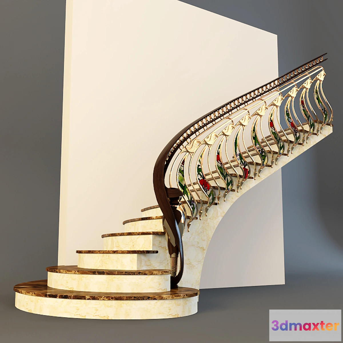 641531 - Stairs with golden handrail
