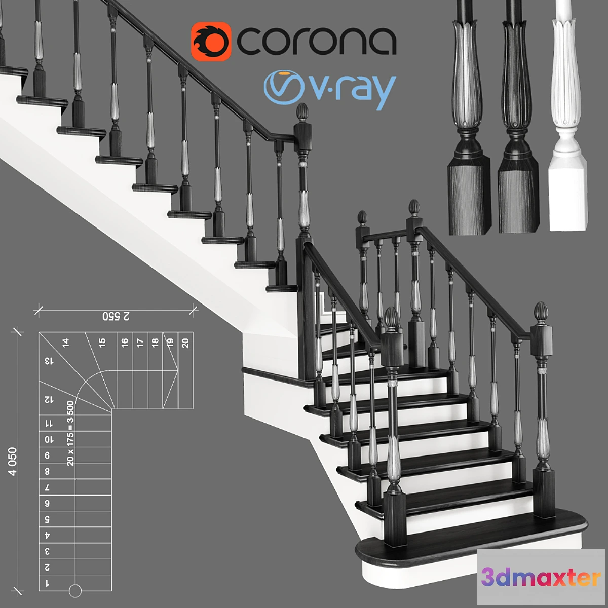657203 - Corner staircase with zaubezhnymi steps 3 colors