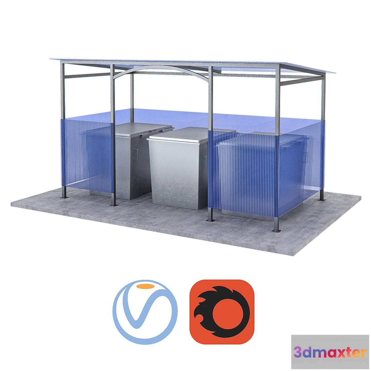 1291333 - Set dumpsters with sheds and playground 3D Max