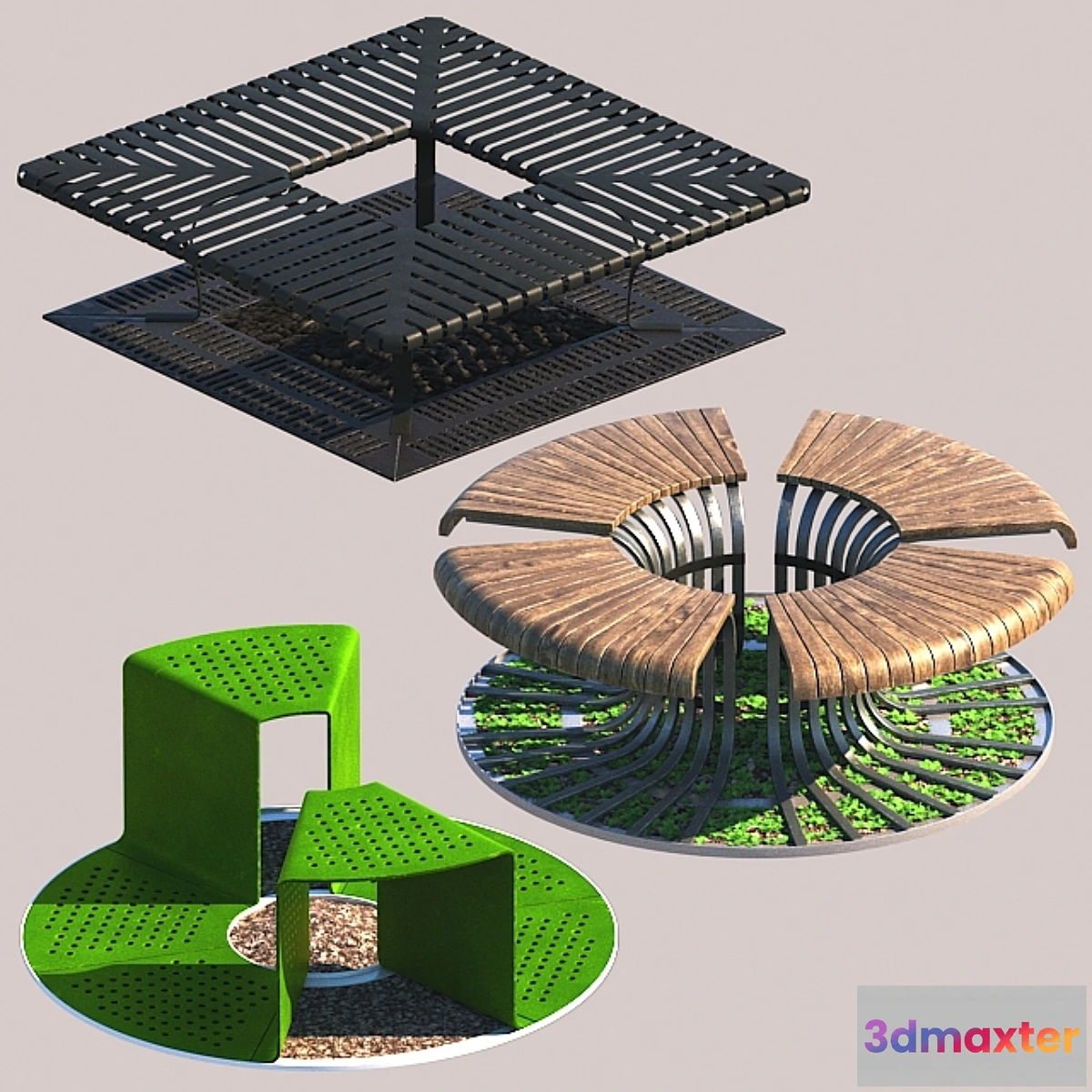 1344376 - Tree Bench Grates 3D Max