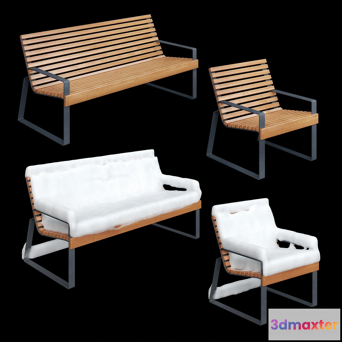 1418346 - Bench “Gloria” Adanat under the snow 3D Max