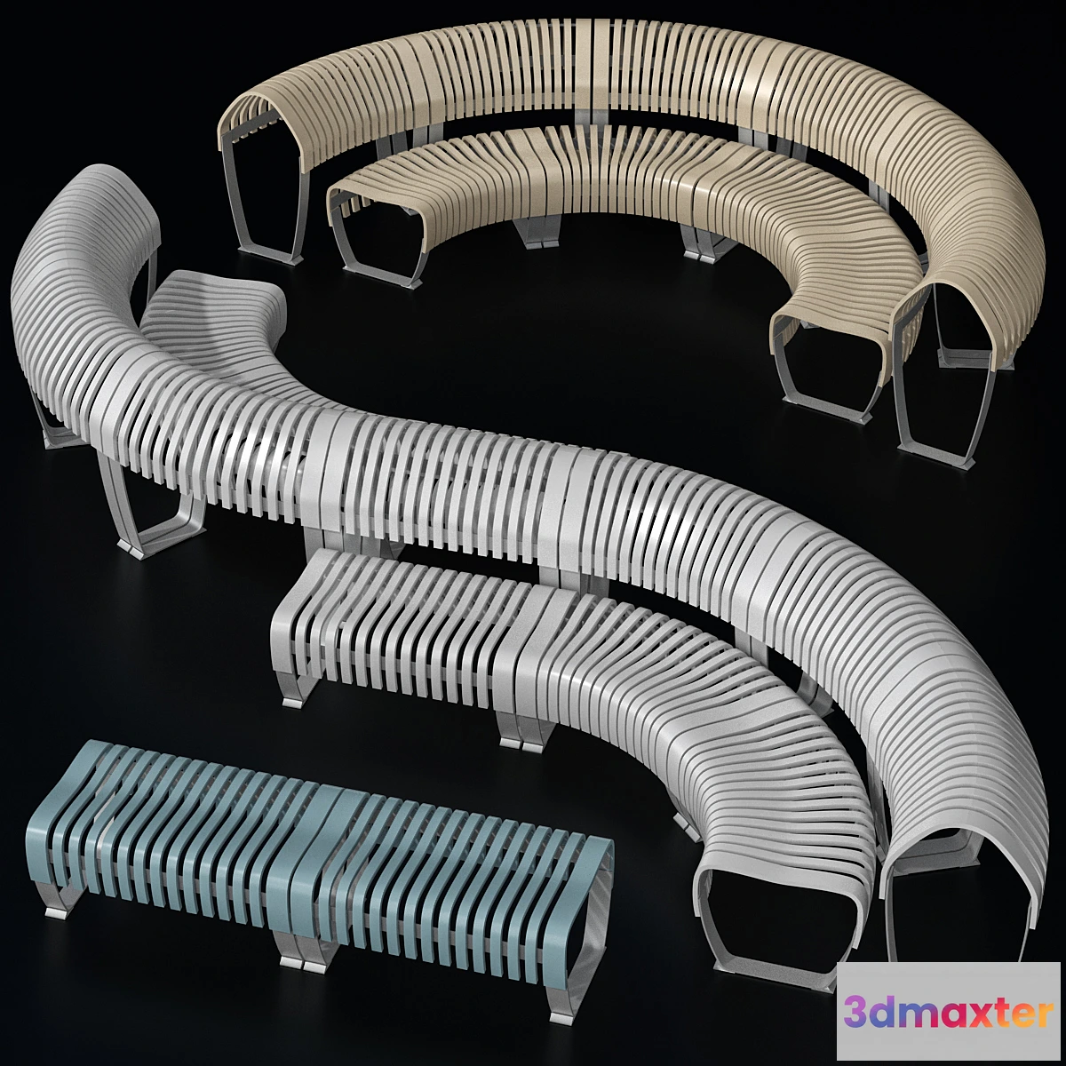 1427206 - Modular curved and straight bench 3D Max