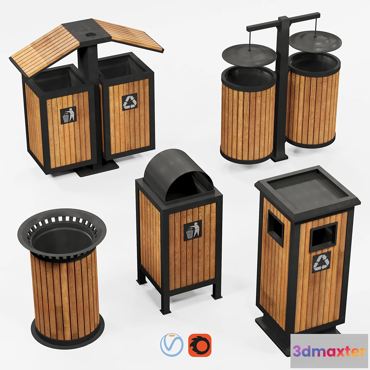 1438808 - Outdoor wooden trash bins 3D Max