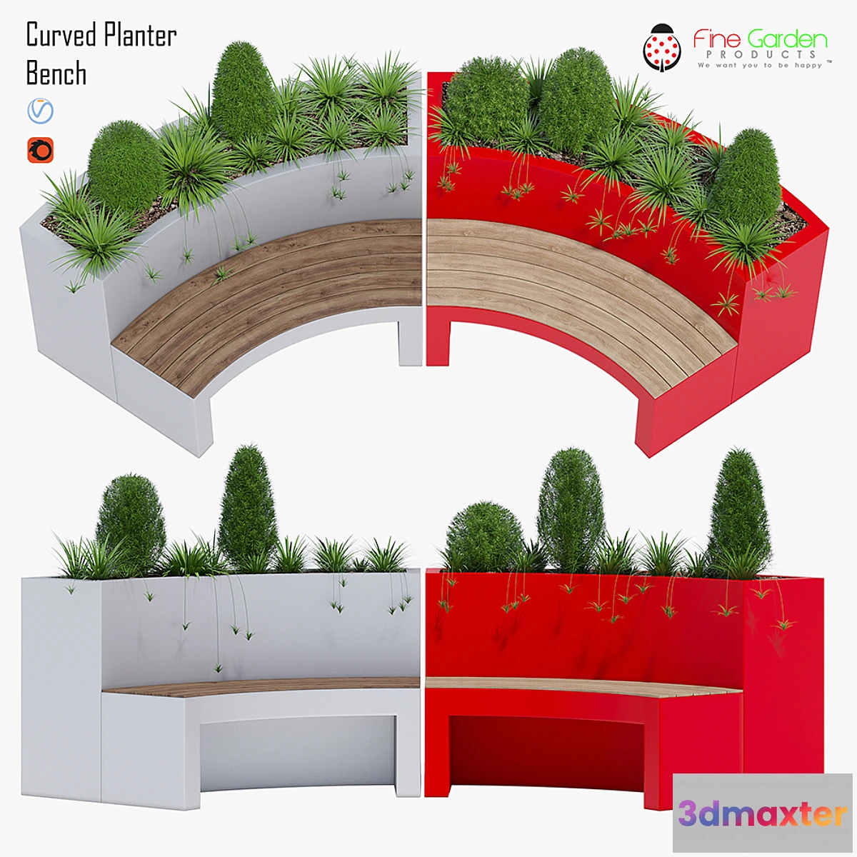 1444140 - Curved planter bench one 3D Max