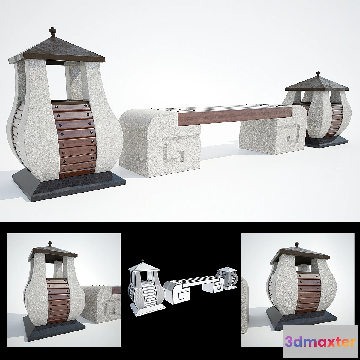 1477014 - BENCH # 2 with two bins 3D Max