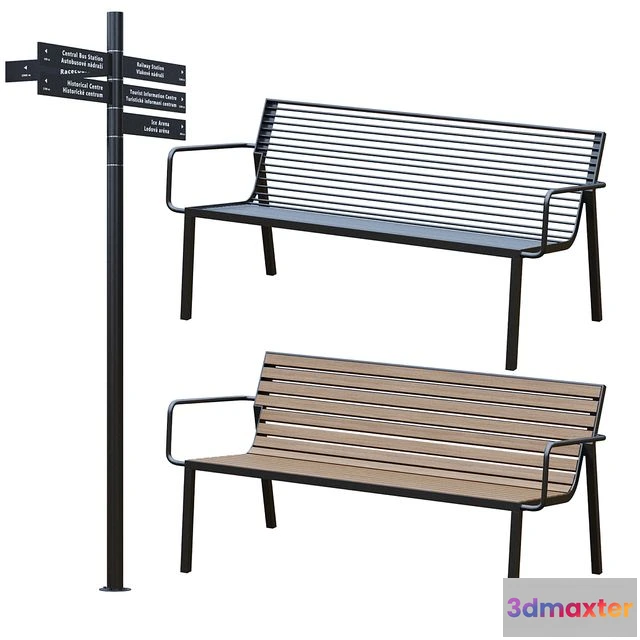 1543135 - Park Benches Urn and Direction Signs by mmcite 3D Max