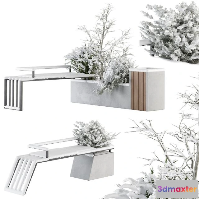 1552783 - Urban Furniture snowy Bench with Plants- Set 33 3D Max