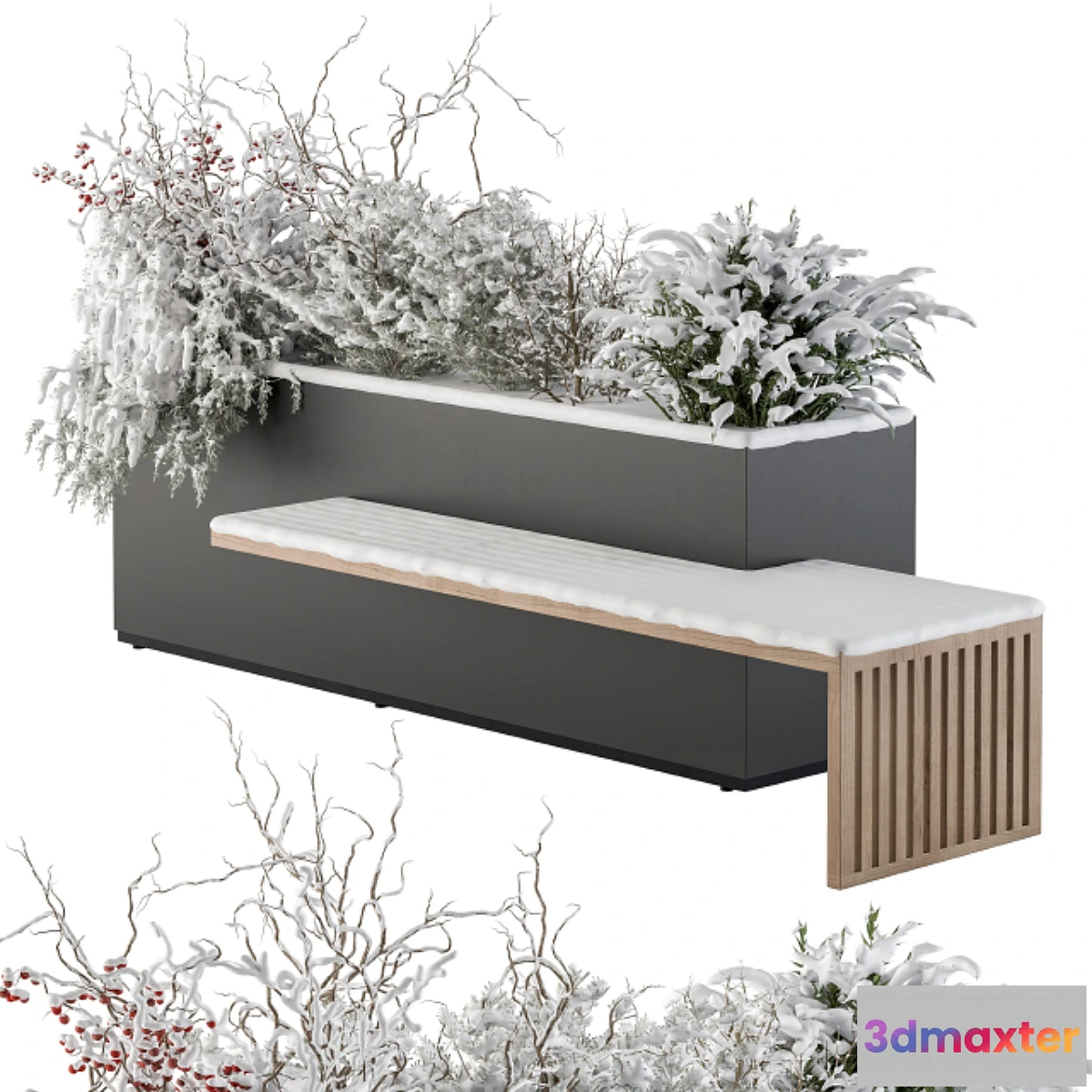 776663 - Urban Furniture snowy Bench with Plants- Set 30
