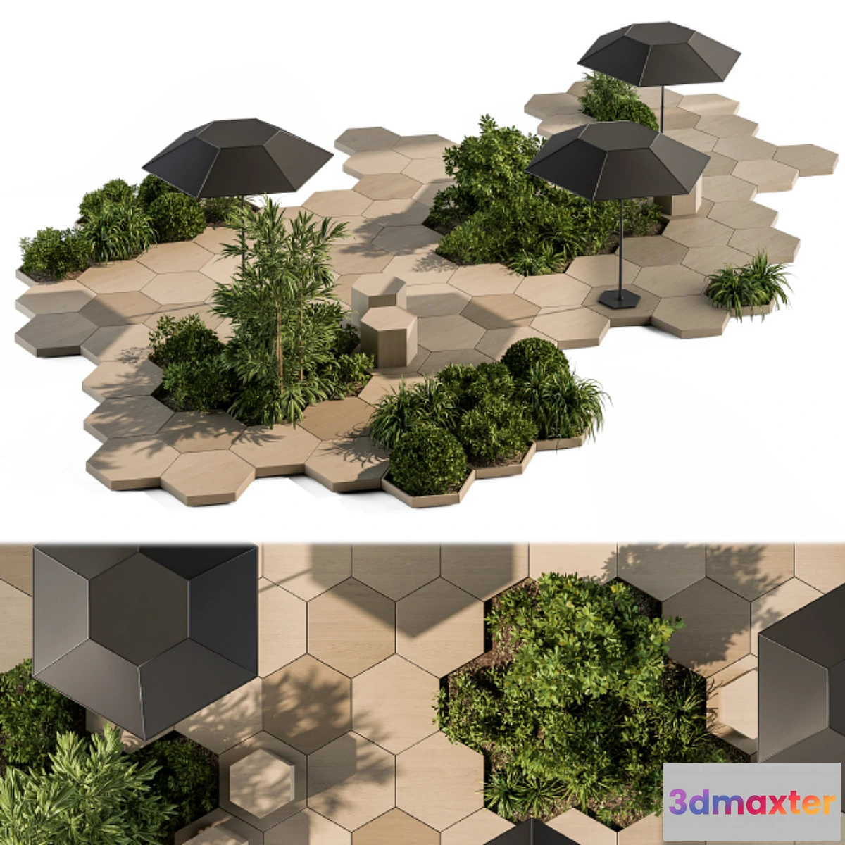 776677 - Urban Furniture _ Architecture Bench with Plants- Set 25