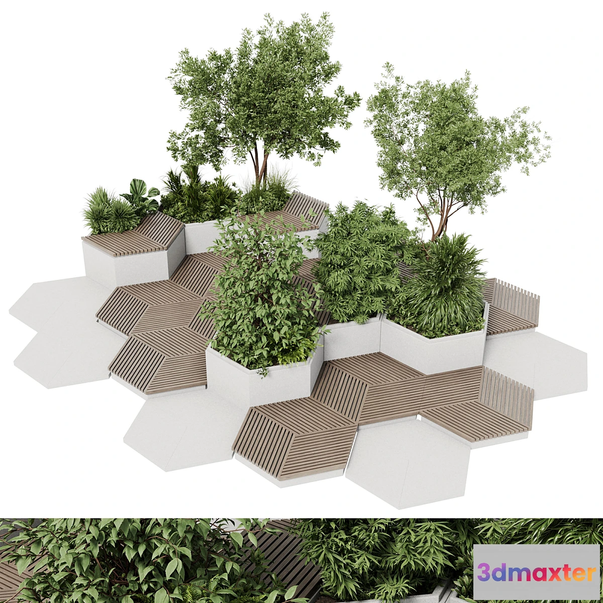 776775 - Urban Environment - Urban Furniture - Green Benches With tree 42