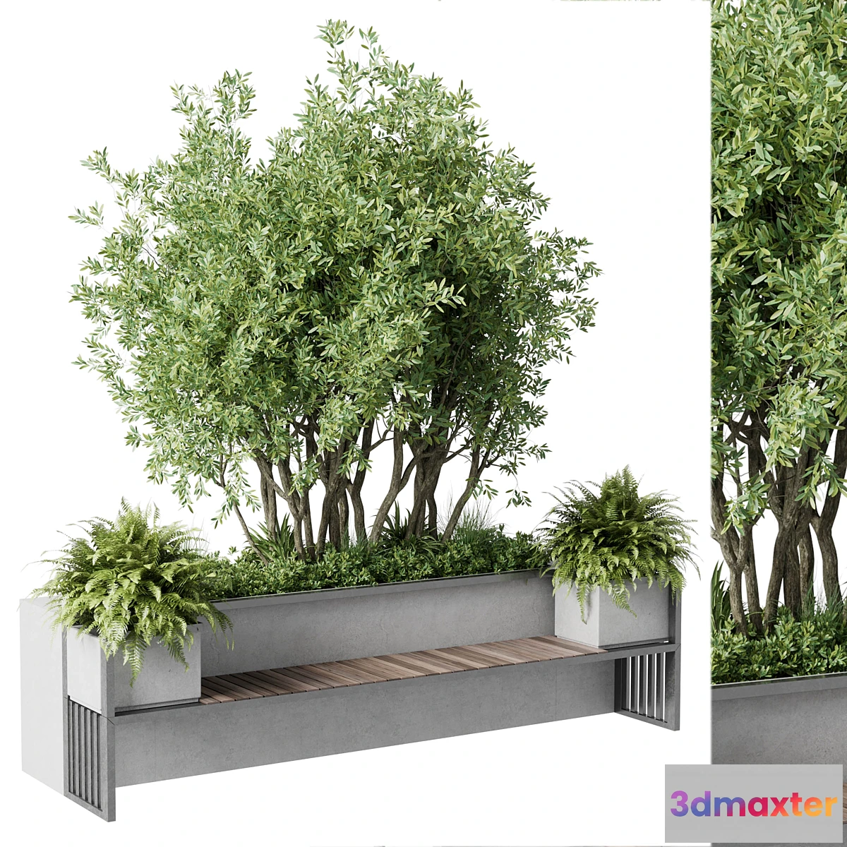 776813 - Urban Environment - Urban Furniture - Green Benches With tree 41