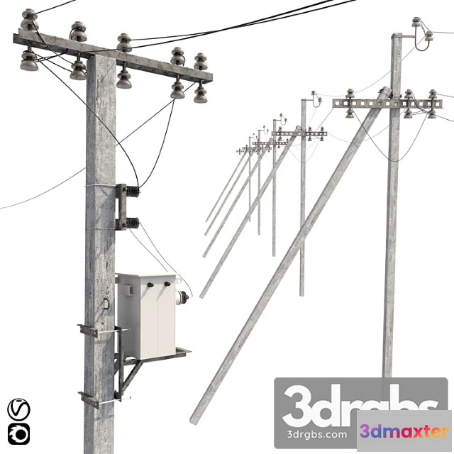 908592 - Concrete Power Pole With Wires