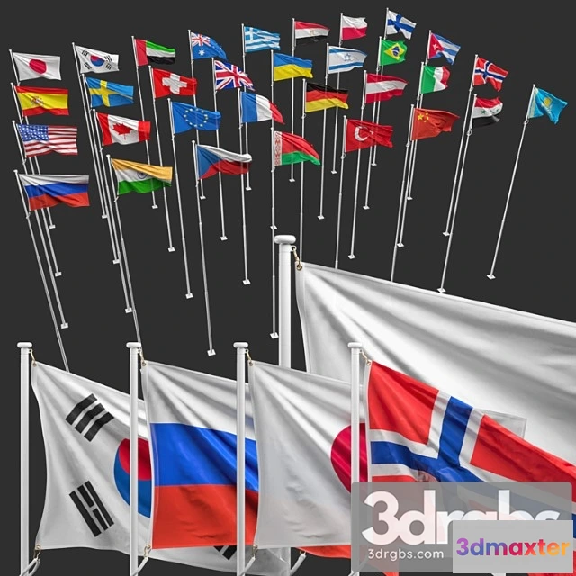 908644 - Flags Of The Countries Of The World 8 Flagpoles 32 Flags