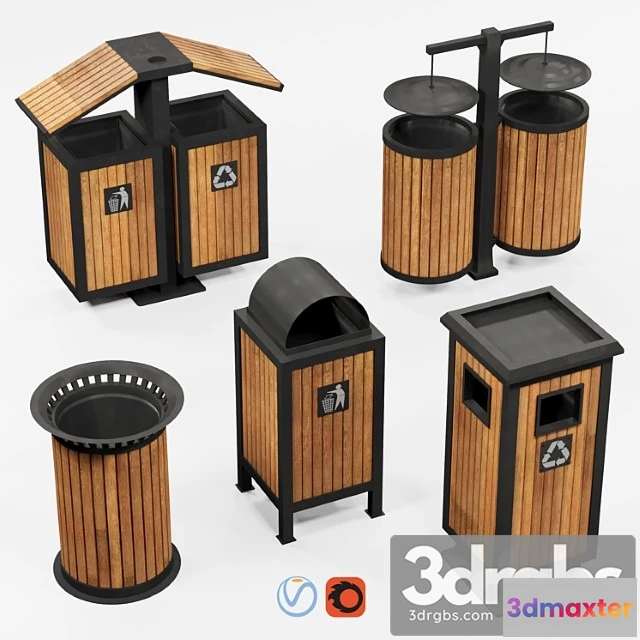 908760 - Outdoor Wooden Trash Bins