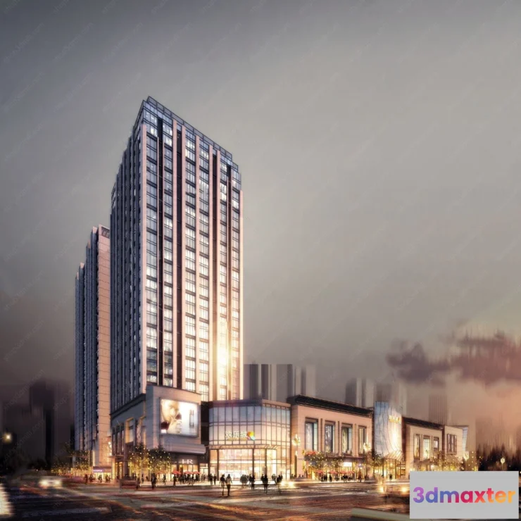 1535776 - 25.Modern commercial office building exterior night view 3d model - 11058 3D Max