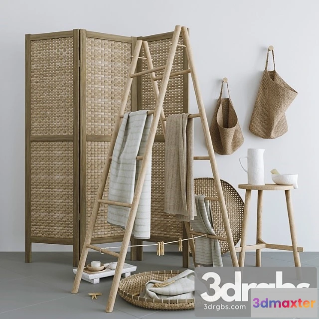 1013204 - Set with folding screen, baskets and decorative stairs