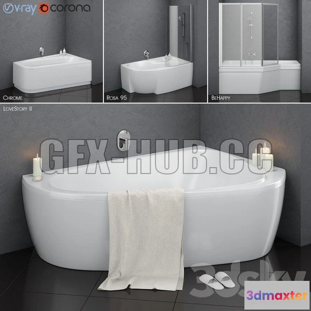 1091236 - Set of asymmetric baths Ravak set 14 (LoveStory IIChromeRosa 95BeHappy) - 224793