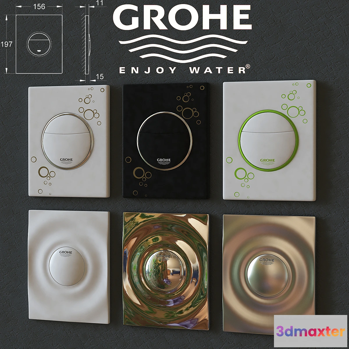 1273112 - Set of buttons for installation Grohe 3D Max