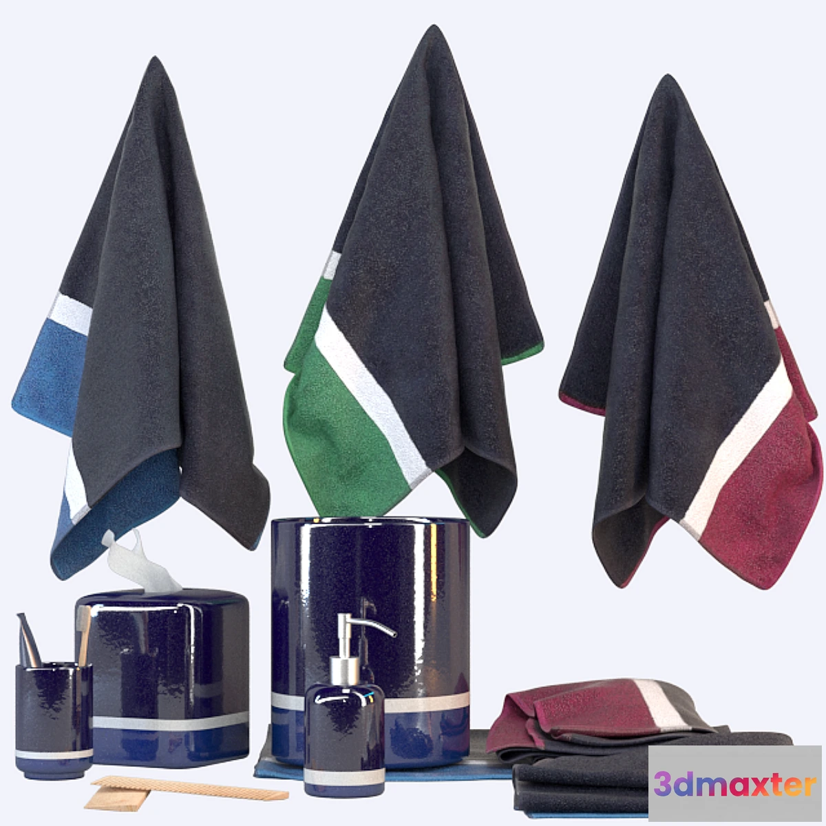 1290261 - Set Pottery Barn Teen Color Block Bath Accessories Set 3D Max