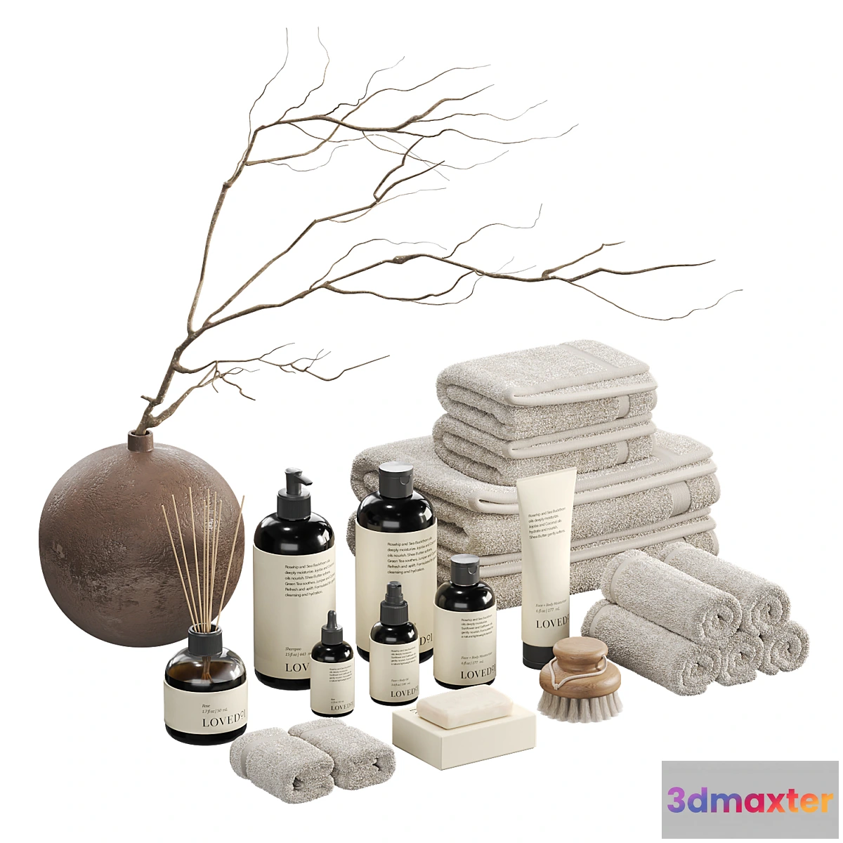 1327125 - Decorative set with towels and branch 002 3D Max