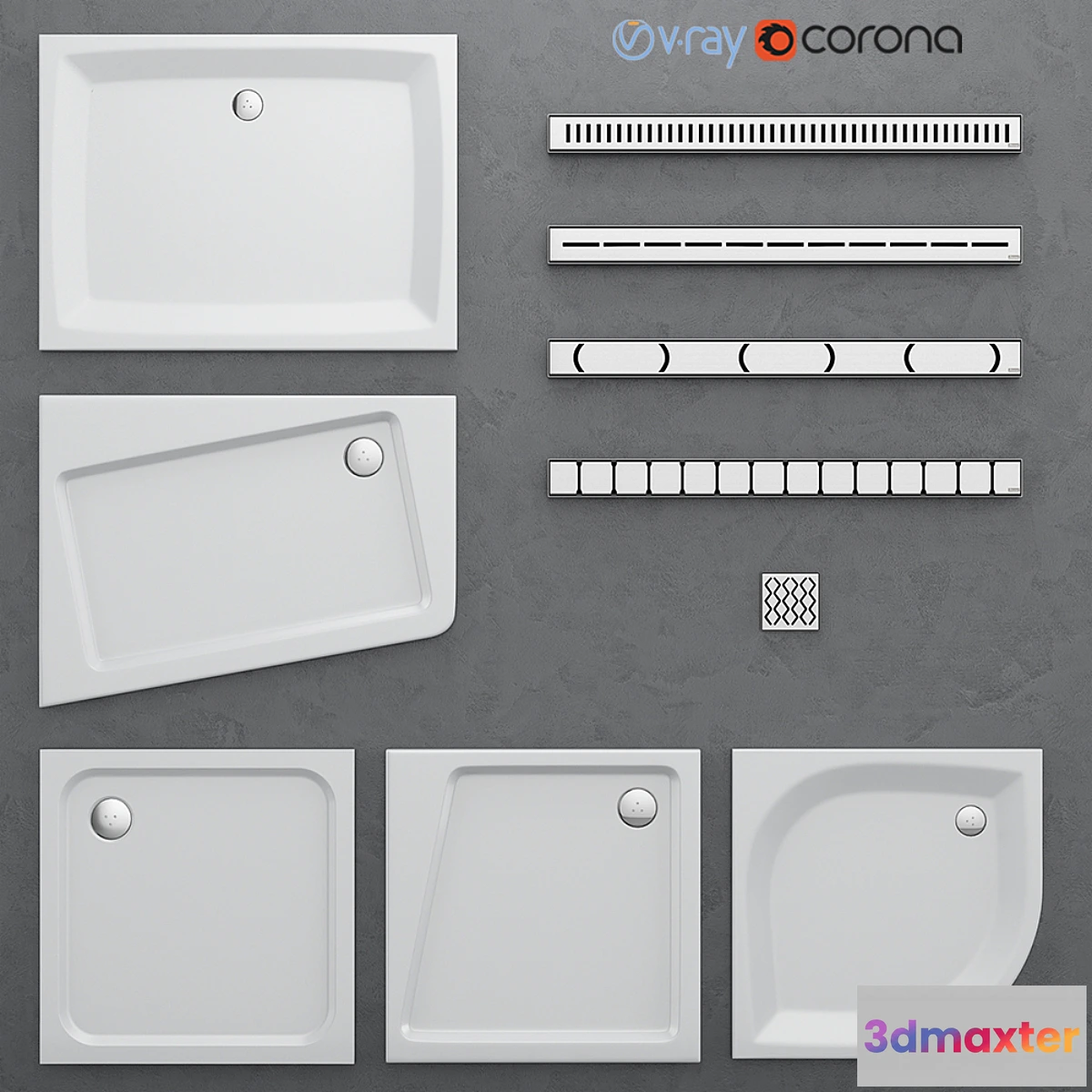 1337011 - Shower trays and channels Ravak set 41 3D Max