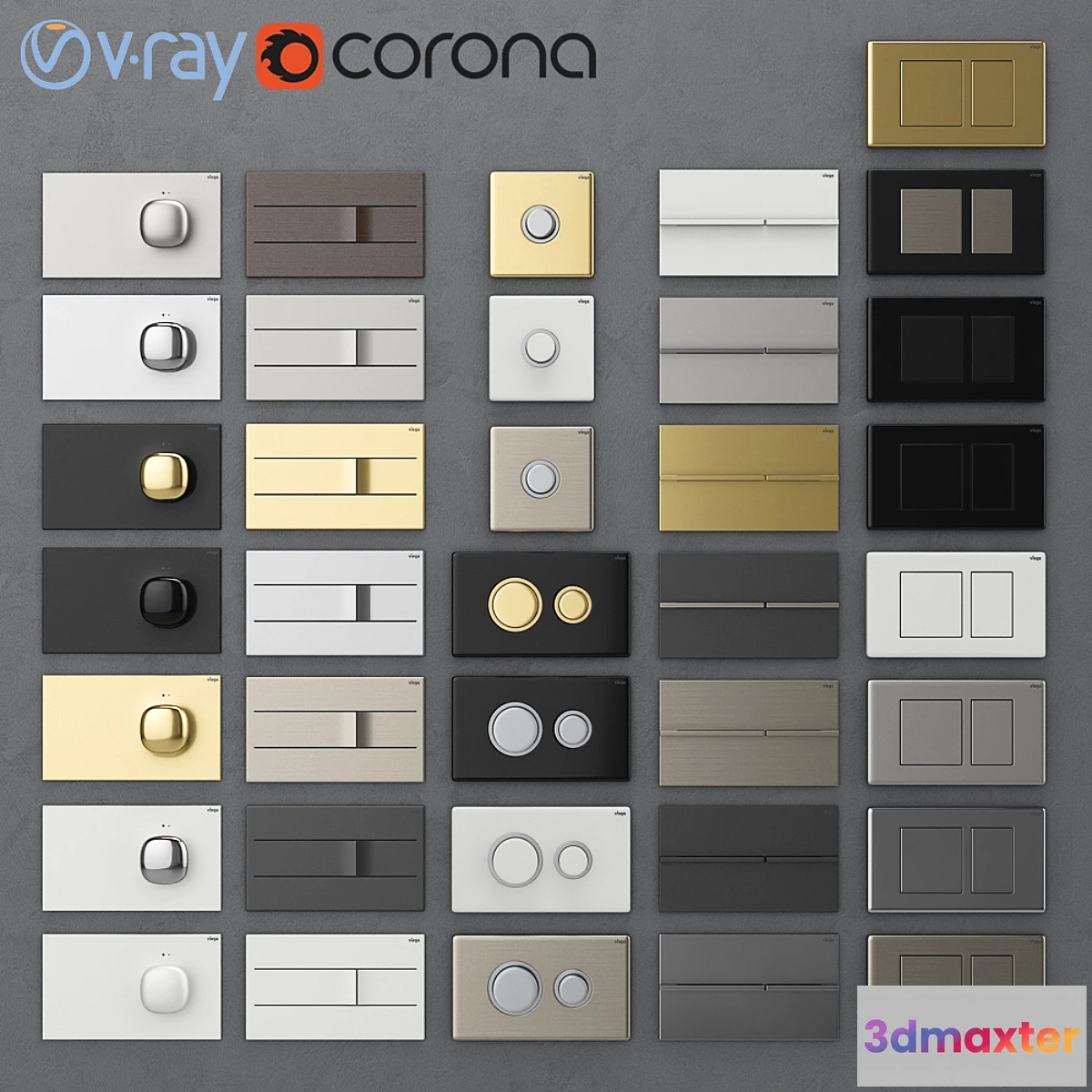 1344437 - Flush buttons for installing Viega 2 3D Max