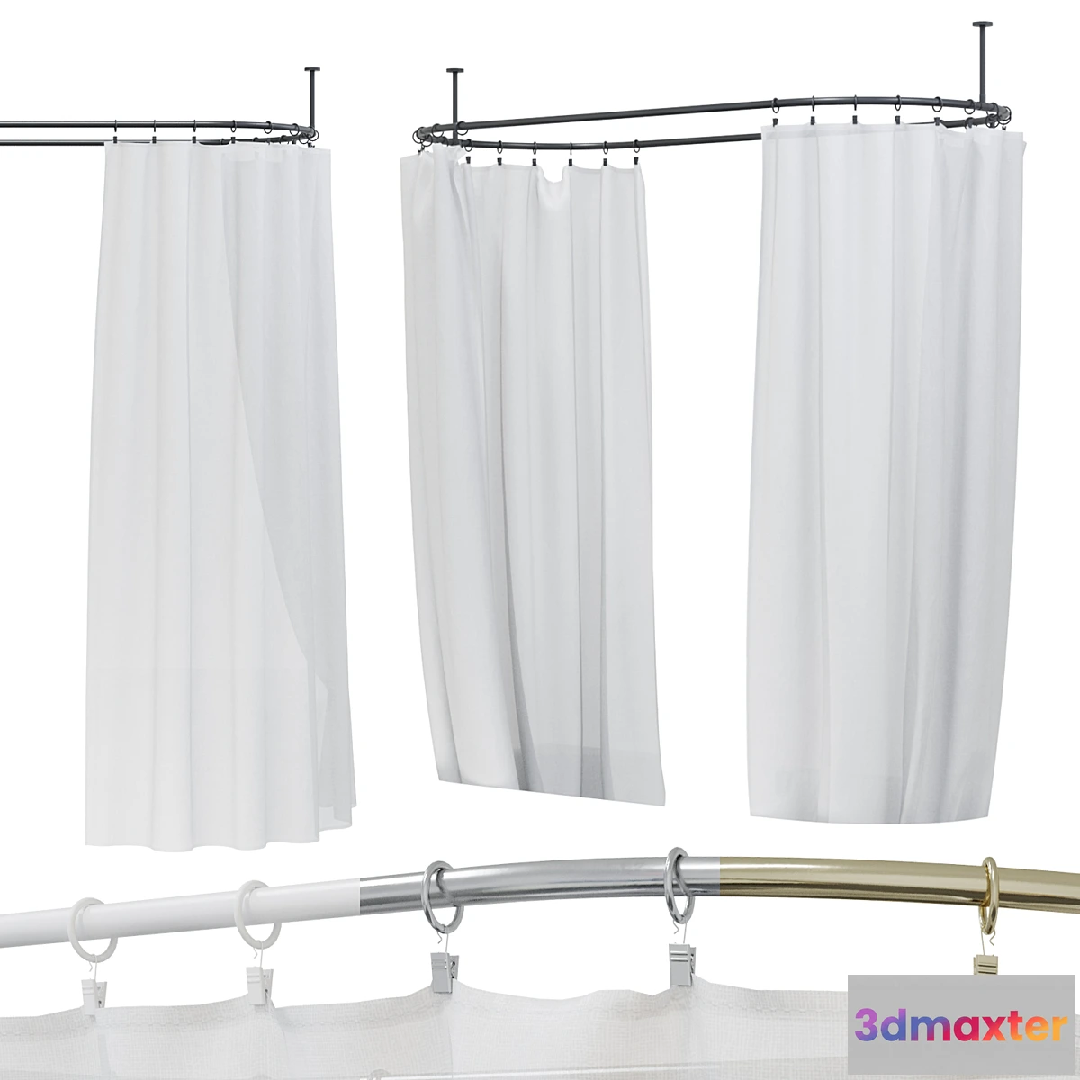1408204 - Curtain inside the oval bathtub with clips 3D Max